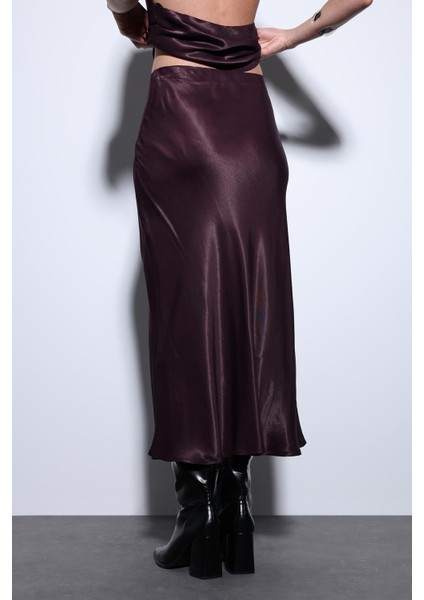 Bordo Saten Midi Etek indirimleri