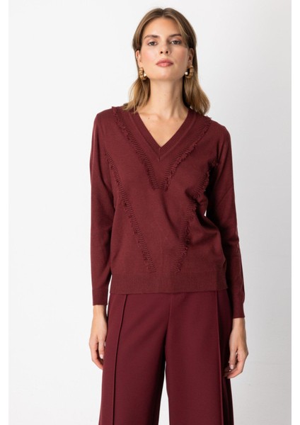 65338 Onteks V Yaka Önü Detaylı Kazak