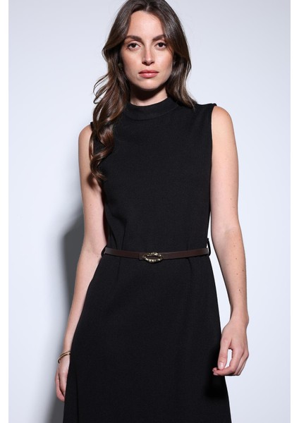Siyah Kemer Detaylı Kadın Midi Elbise fiyatları