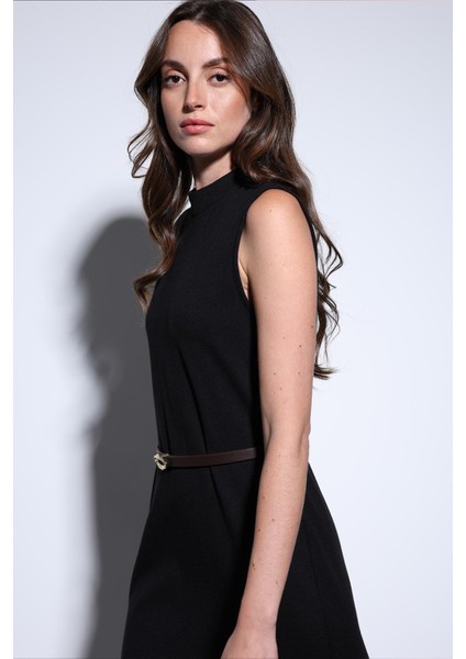 Siyah Kemer Detaylı Kadın Midi Elbise fırsatları