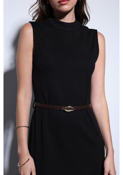 Siyah Kemer Detaylı Kadın Midi Elbise indirimleri