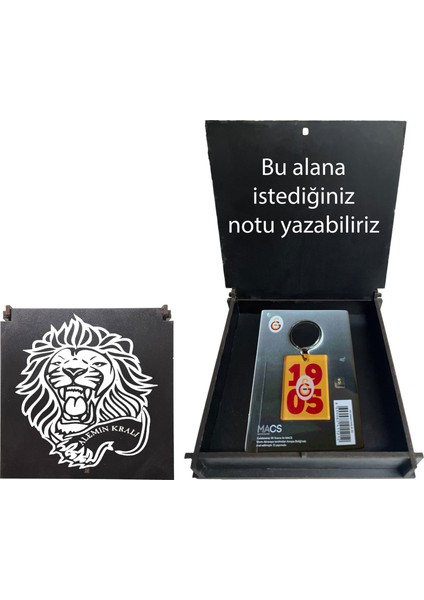 Lisanslı Sarı-Kırmızı Logolu Çift Taraflı Anahtarlık Aslan Ahşap Kutulu