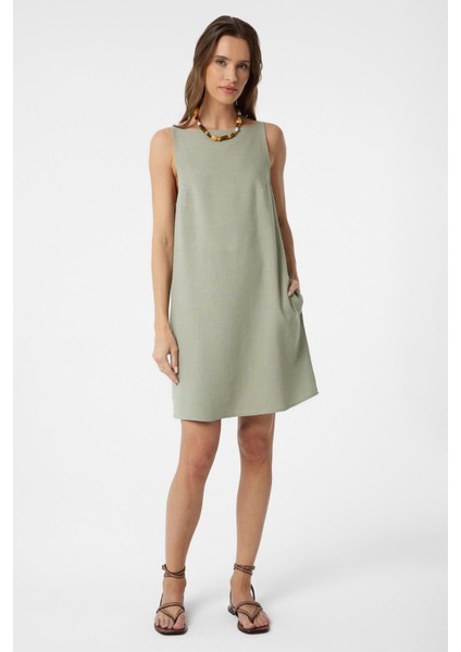 Haki Keten Karışımlı Kadın Mini Elbise fiyatları