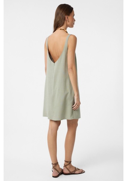 Haki Keten Karışımlı Kadın Mini Elbise fırsatları