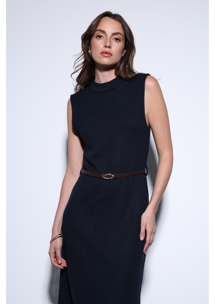 Lacivert Kemer Detaylı Kadın Midi Elbise fiyatları