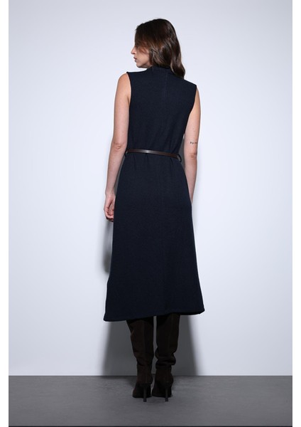 Lacivert Kemer Detaylı Kadın Midi Elbise indirimleri