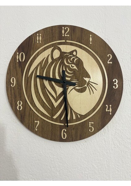 Safari Serisi - Kaplan - Ahşap Duvar Saati - 40 cm - (Çift Katmanlı Ahşap)