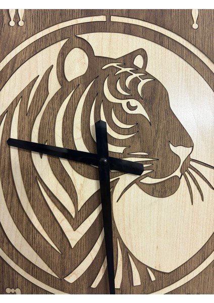 Safari Serisi - Kaplan - Ahşap Duvar Saati - 40 cm - (Çift Katmanlı Ahşap)