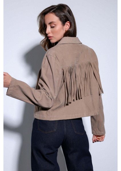 Bej Püskül Detaylı Süet Kadın Ceket indirimleri