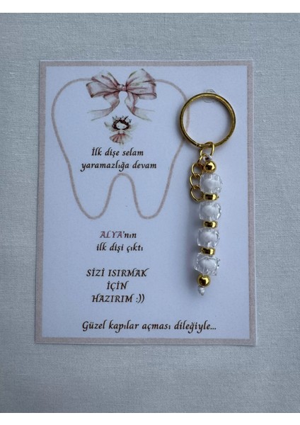 72 Adet Beyaz Renk Isme Özel Ilk Dişim Çıktı Diş Partisi Diş Buğdayı Hatırası Hediyelik Anahtarlık