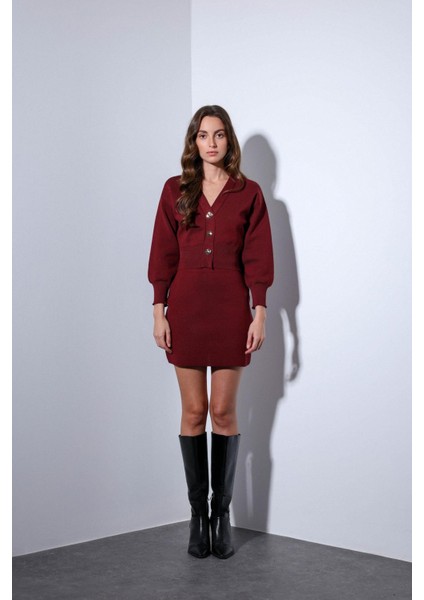 Bordo Triko Kadın Mini Etek modelleri