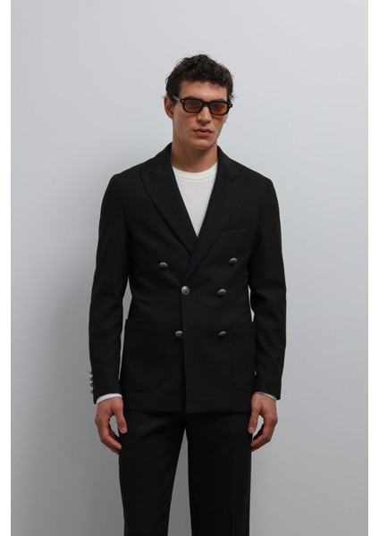 Siyah Astarsız Kruvaze Erkek Blazer Ceket