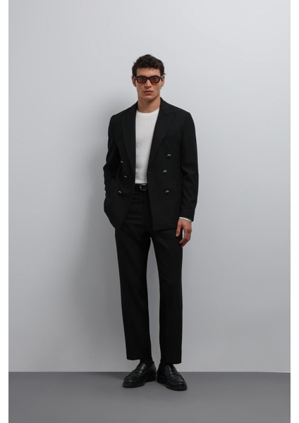 Siyah Astarsız Kruvaze Erkek Blazer Ceket