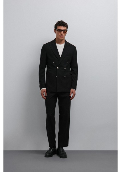 Siyah Astarsız Kruvaze Erkek Blazer Ceket