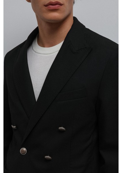 Siyah Astarsız Kruvaze Erkek Blazer Ceket