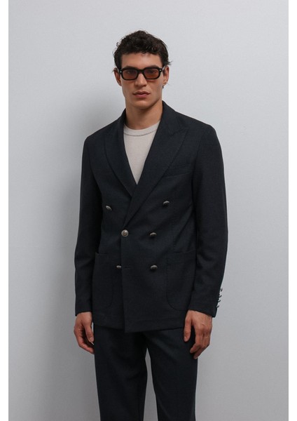 Lacivert Astarsız Kruvaze Erkek Blazer Ceket