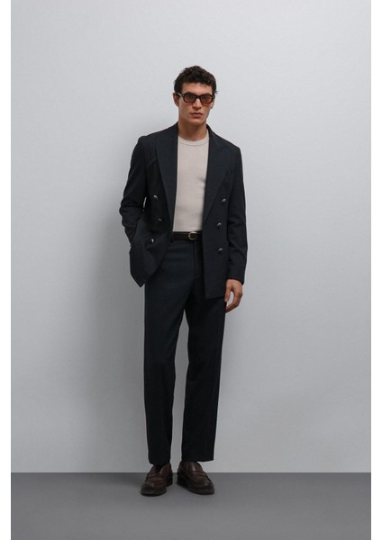 Lacivert Astarsız Kruvaze Erkek Blazer Ceket