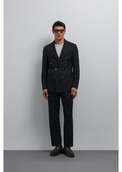 Lacivert Astarsız Kruvaze Erkek Blazer Ceket