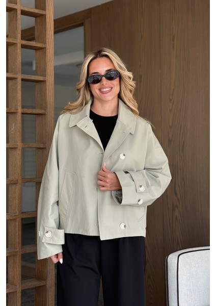 Mint Kapüşonlu Kısa Trençkot - 7003 fiyatları