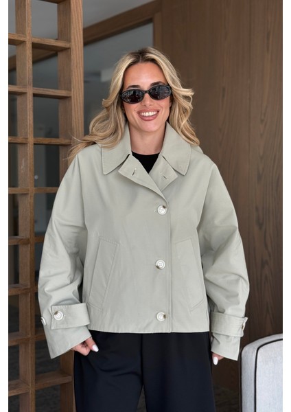 Mint Kapüşonlu Kısa Trençkot - 7003 modelleri