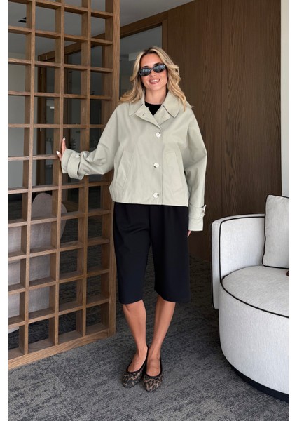 Mint Kapüşonlu Kısa Trençkot - 7003 indirimleri