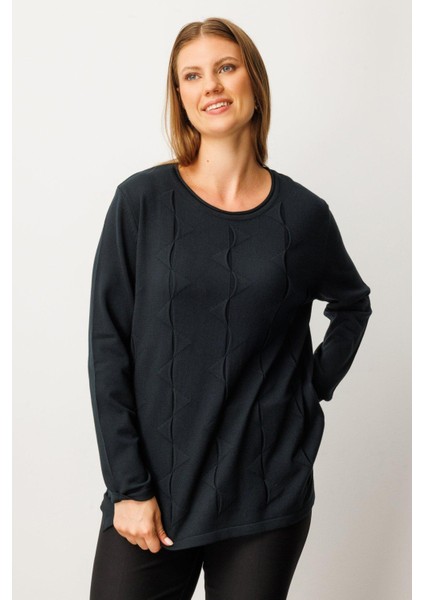 65329 Onteks Sıfır Yaka Önü Desenli Kazak