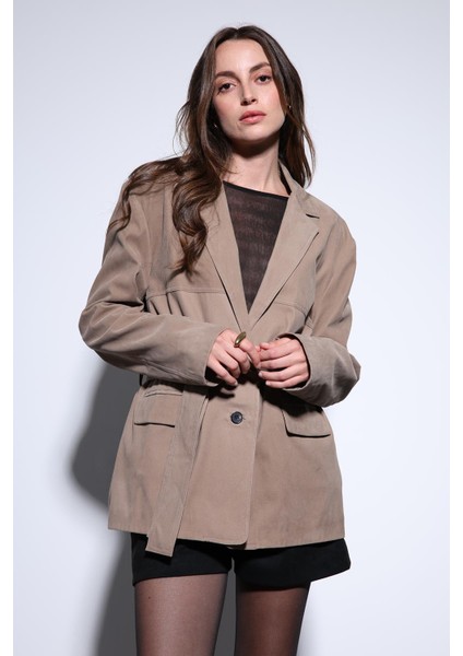 Bej Kuşak Bağlamalı Süet Kadın Ceket indirimleri