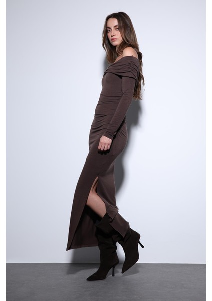 Kahve Drape Detaylı Aksesuarlı Elbise fırsatları