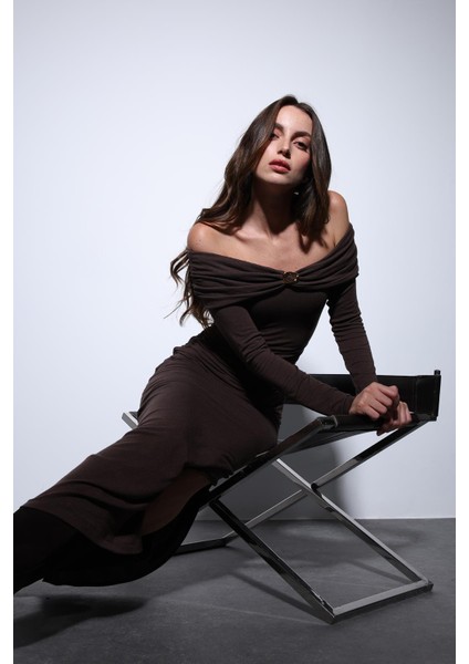 Kahve Drape Detaylı Aksesuarlı Elbise indirimleri