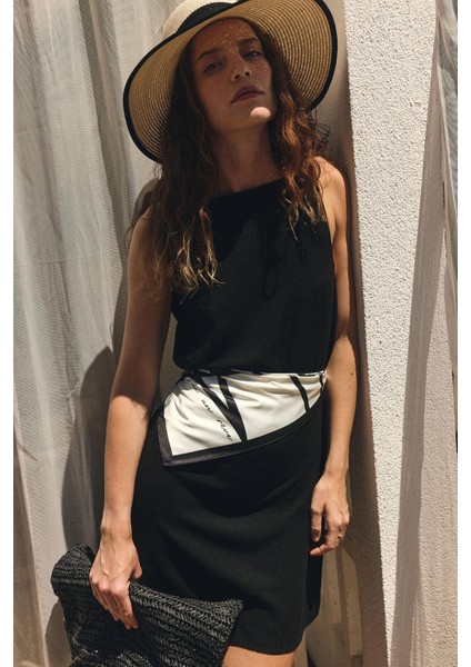 Siyah Keten Karışımlı Kadın Mini Elbise fiyatları