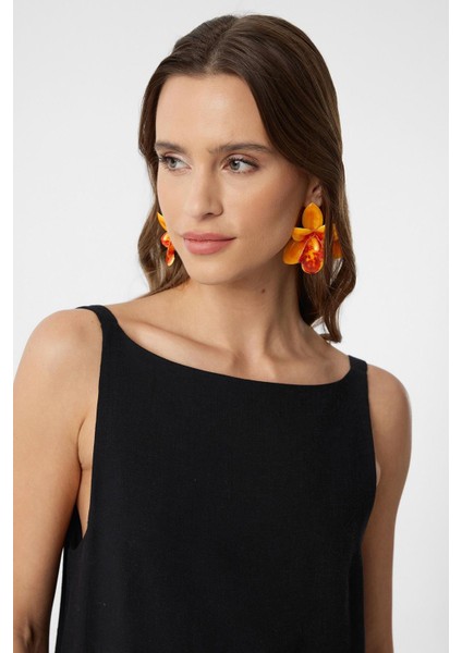 Siyah Keten Karışımlı Kadın Mini Elbise indirimleri