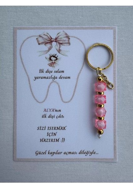 100 Adet Pembe Renk Isme Özel Ilk Dişim Çıktı Diş Partisi Diş Buğdayı Hatırası Hediyelik Anahtarlık