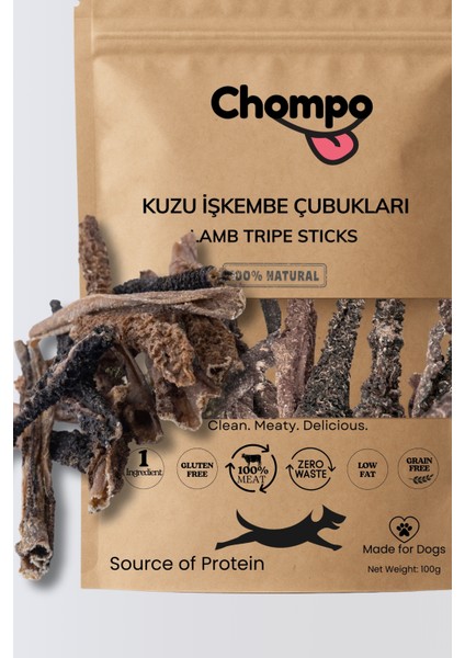 Kurutulmuş Kuzu Işkembe Şeritleri Köpek Ödülü 100 gr
