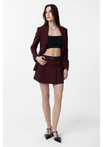 Bordo Pileli Kadın Mini Etek fiyatları