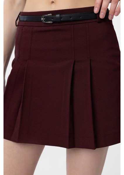 Bordo Pileli Kadın Mini Etek fırsatları