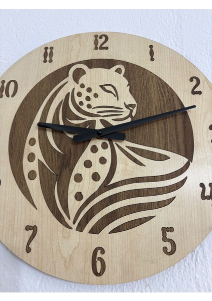 Safari Serisi - Leopar - Ahşap Duvar Saati - 40 cm (Çift Katmanlı Ahşap) fırsatları