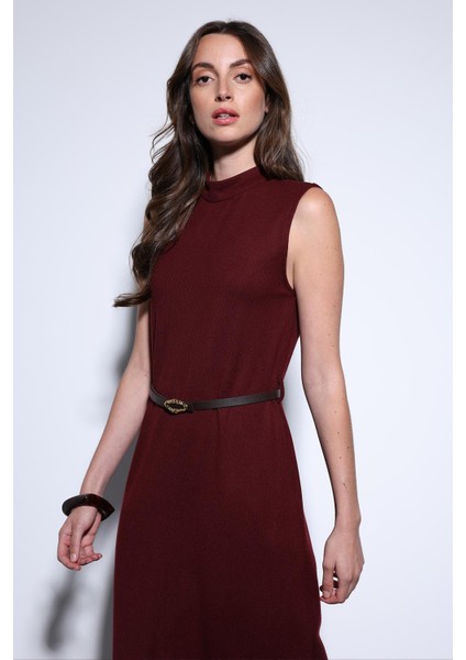 Bordo Kemer Detaylı Kadın Midi Elbise fırsatları