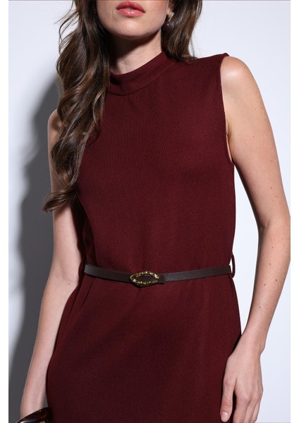Bordo Kemer Detaylı Kadın Midi Elbise indirimleri