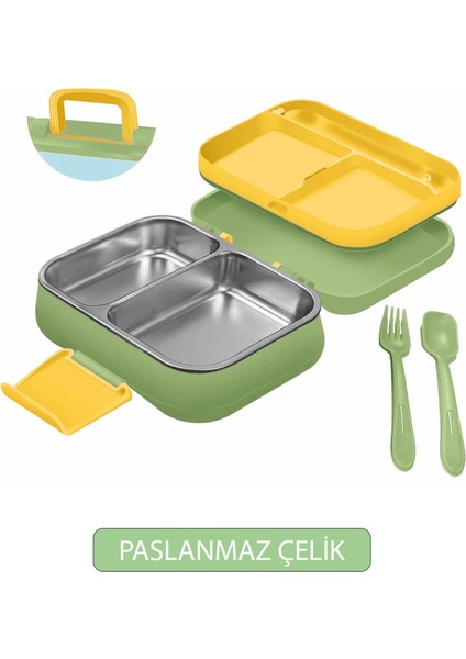 Happi Beslenme Kabı 1 Litre Paslanmaz Çelik 2 Bölmeli Sızdırmaz Yemek Saklama Kabı modelleri