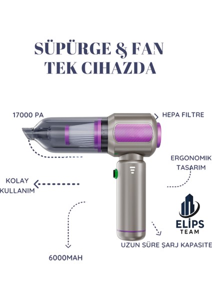 Şarjlı Kablosuz Araç Içi Süpürge | 17000PA Güçlü Vakum | Fırçasız Motor | Üfleme & Vakum modelleri
