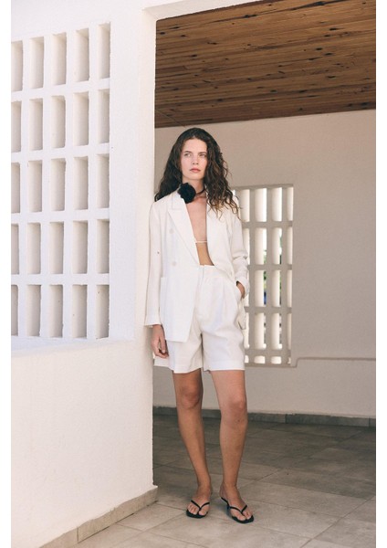 Ekru Kruvaze Kadın Blazer Ceket