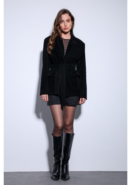 Siyah Kuşak Bağlamalı Süet Kadın Ceket fırsatları
