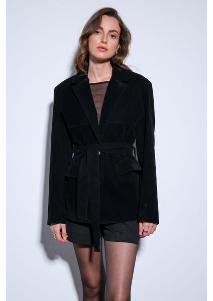 Siyah Kuşak Bağlamalı Süet Kadın Ceket indirimleri