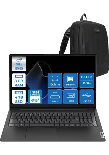 V15 Gen4 Iru Intel Core I7 13620H 8gb 4tb SSD Freedos Intel® UHD Graphics 15.6 Inç Fullhd Taşınabilir Bilgisayar 83A100QRTRF05 + Zetta Çanta
