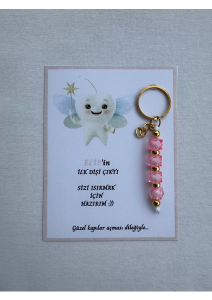 24 Adet Pembe Renk Isme Özel Ilk Dişim Çıktı Diş Partisi Diş Buğdayı Hatırası Hediyelik Anahtarlık