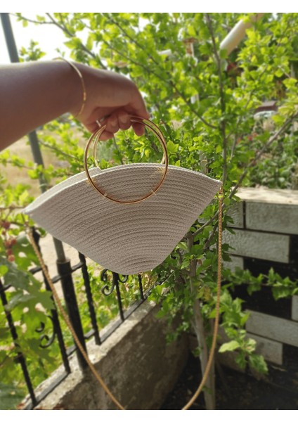 El Yapımı Abiye Çanta, Gold Metal Halka Saplı ve Zincir Askılı Tasarım Davet Çantası