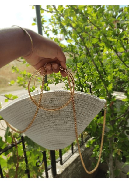 El Yapımı Abiye Çanta, Gold Metal Halka Saplı ve Zincir Askılı Tasarım Davet Çantası fırsatları