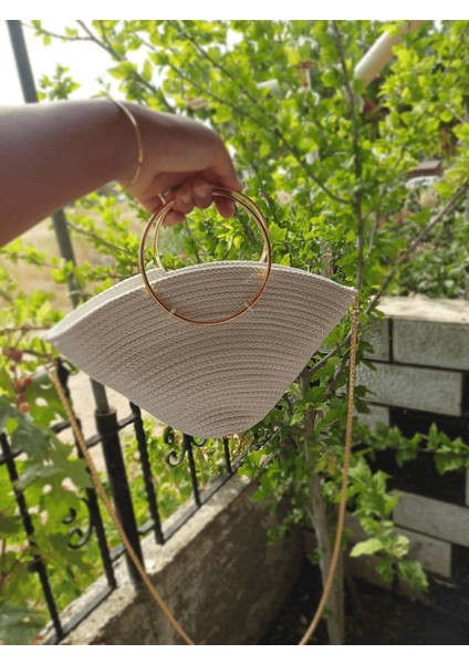 El Yapımı Abiye Çanta, Gold Metal Halka Saplı ve Zincir Askılı Tasarım Davet Çantası