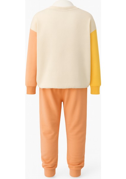 Kız Çocuk Çiçek Baskılı Renk Bloklu Sweatshirt ve Eşofman Takımı – Rahat Pamuklu 2’li Set fiyatları