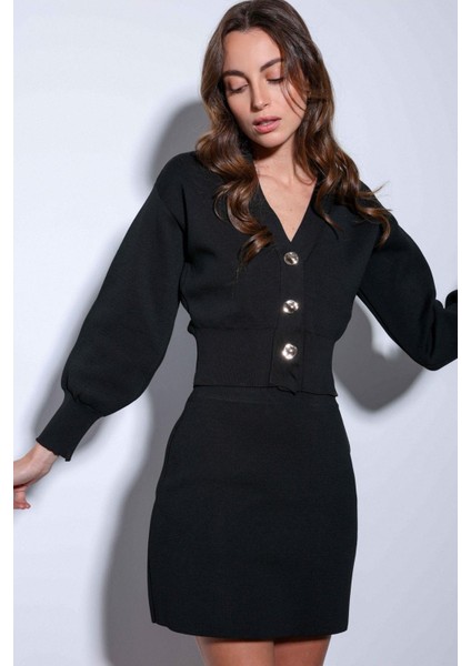 Siyah Triko Kadın Mini Etek